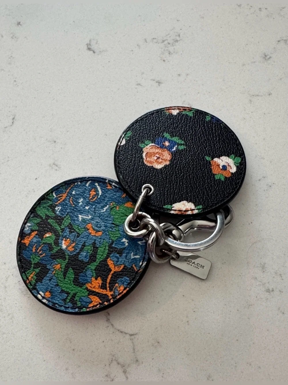 COACH Vintage Rose/ Meadow Floral Crossgrain Leather Keychain/ Mirror/ Bag Charm